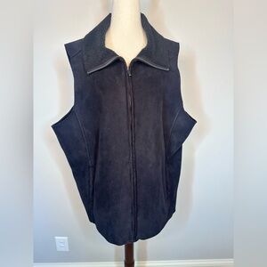 1X Ralph Lauren black Sherpa lined faux suede vest pockets full zip